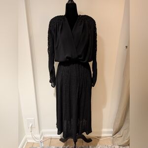 Vintage 1990s Spencer Alexis Crochet Knit Dress Dolman Batwing Sleeve Large